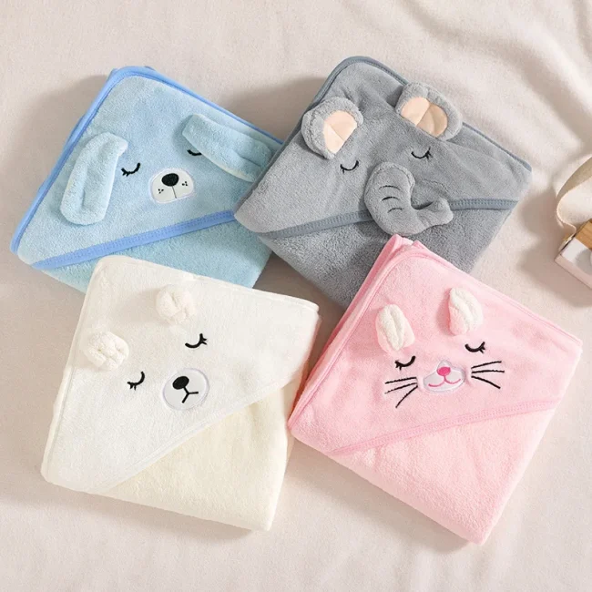 Hooded Swaddle Wrap Cartoon Baby Bath Towels Soft Newborn Towel Blanket Cute Toddler Bathrobe Warm Sleeping Bed Set Boys Girls 2