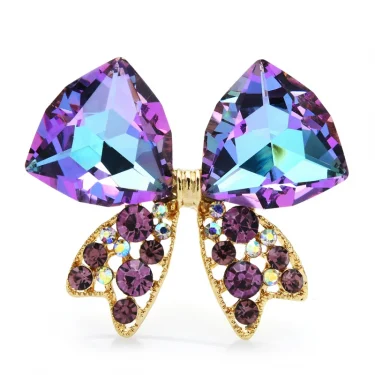 Wuli&baby Bowknot Purple Crystal Butterfly Brooch Pins Jewelry Badge Gift 1