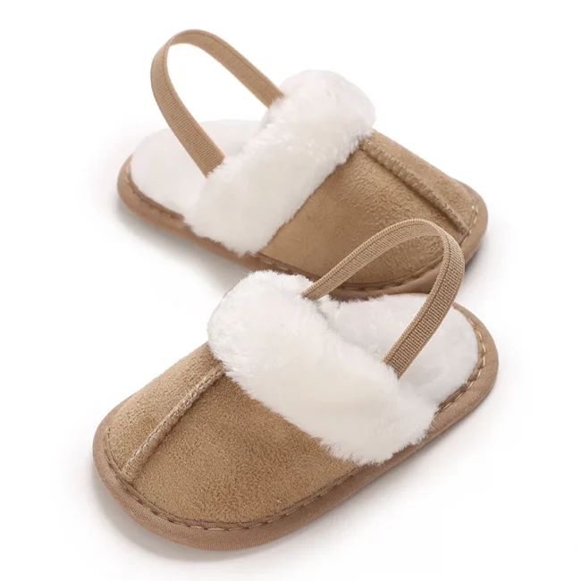 0-1 Years Old Winter Baby Slippers Fluffy Baby Boy Girl Sandals Cute Plush Soft Non-slip Sole Toddler First Toddler Baby Shoes 4
