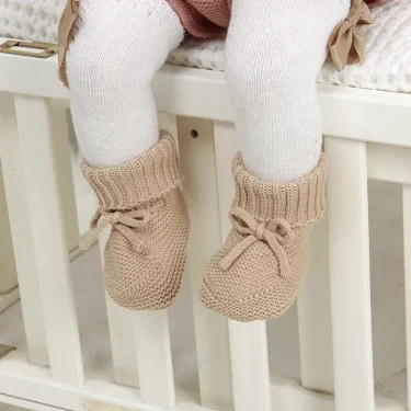 Infant Baby Shoes Cotton Knitted Newborn Girl Boy Boots Fashion Solid Warm Toddler Kid Slip-On Bed Shoes Handmade 0-18M Footwear 2