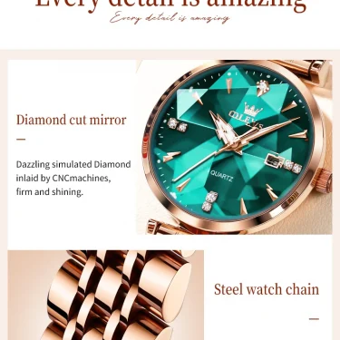 OLEVS 5536 Luxury Brand Diamond Quartz Women's Watch Fashion Elegant Rose Gold Waterproof Women's Watch Bracelet Set Reloj Mujer 4