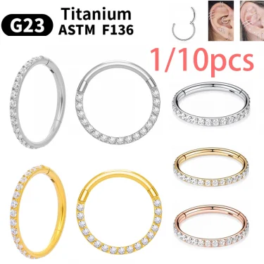 1/10pcs G23 Titanium Nasal Ring For Women Hoop Earring 16G/18G Piercing Jewelry Gift Lip Ring Hinge Clicker Open Diaphragm 1
