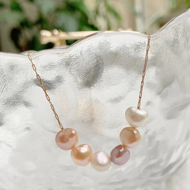 Mixed Color Natural Freshwater Pearl Necklace for Women Wedding Gifts Irregular Baroque Stainless Steel Chain Choker Minimalist 1