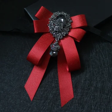 Retro Handmade Ribbon Bow Tie Brooch Rhinestones Crystal Necktie Men's Suit Shirt Collar Pin Luxulry Webbing Jewelry Accessories 3