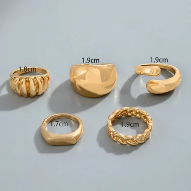 Tocona Fashion Gold Color Chain Pattern Ring Sets for Women Classic Lrregular Rings Jewelry Party 5pc/set кольца 26471 2