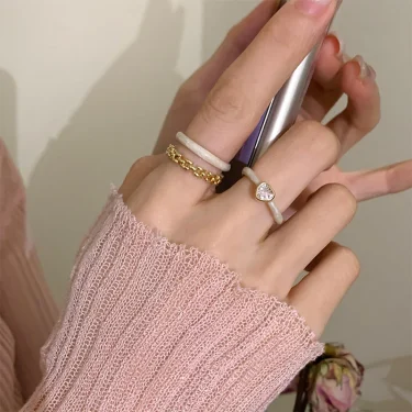 New Fashion Silver Gold Color Double Enamel White Irregular Punk Open Finger Ring For Women Girl Jewelry Gift Dropship 5