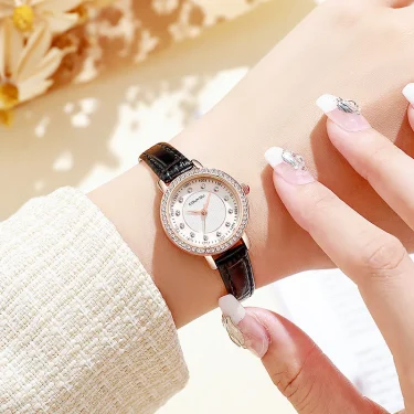 Luxury Quartz Wristwatch Female Ladies Diamond Luxury Leather Belt Watch Fashionable Simple Style Quartz Wristwatch Reloj Mujer 2