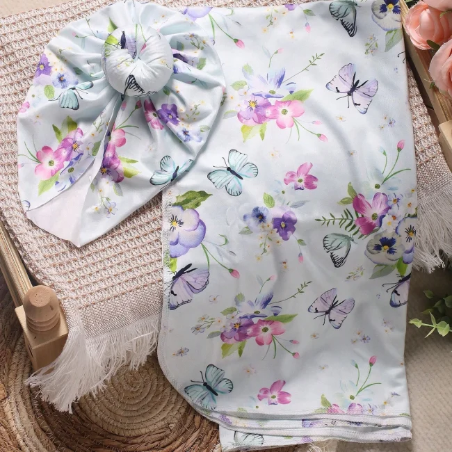 Ylsteed Rose Flower Print Newborn Photography Wrap with Turban Hat Infant Photo Shooting Outfits Baby Receiving Swaddle Blanket 6