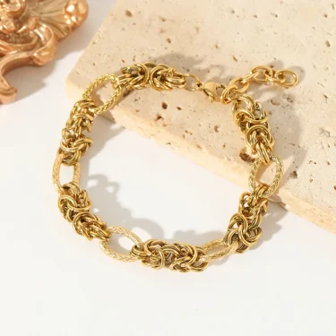 EILIECK 316L Stainless Steel Twisted Bracelet Bangles For Women Trendy 18K Gold Plated Wrist Chain Waterproof Jewelry Gift Party 6