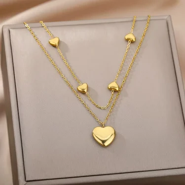 316L Stainless Steel Multilayer Heart Necklace For Women Girls Goth Gold Color Clavicle Chain Charm Choker Jewelry Birthday Gift 6