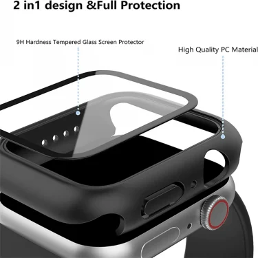 Tempered Glass+Case For Apple Watch 38mm 40mm 41mm 42mm 44mm 45mm 46mm Screen Protector Protective Cover iWatch 10 8 7 9 6 SE 5 5