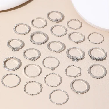 23Pcs Trendy Simple Knuckle Rings Set For Women Crystal Star Moon Eye Wave Ring Female Fashion Party Jewelry Accessories 6