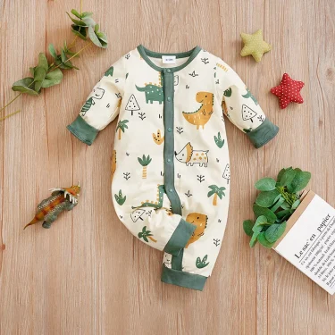 Newborn Clothes Cute Cartoon Dinosaur Cotton Comfortable And Soft 0-18 Boys And Girls Spring And AutumnLong SleevedBaby Jumpsuit 1