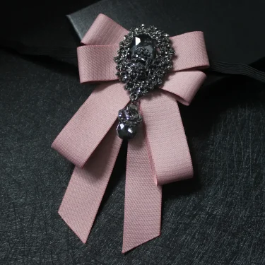 Retro Handmade Ribbon Bow Tie Brooch Rhinestones Crystal Necktie Men's Suit Shirt Collar Pin Luxulry Webbing Jewelry Accessories 5
