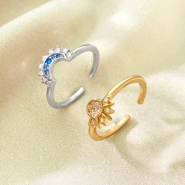 LATS New Adjustable Stackable Sparkling Moon Sun Star Ring for Women Girls Couple Elegant Jewelry Set Wedding Party Gifts 6