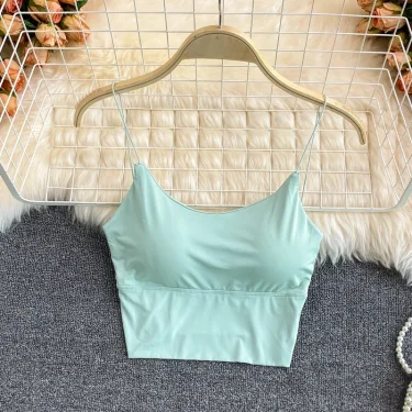 Women Crop Tops Sexy Solid Color Camisole Ice Silk Tube Top Seamless Sports Tank Top Wireless Underwear Padded Bra Bralette Vest 3