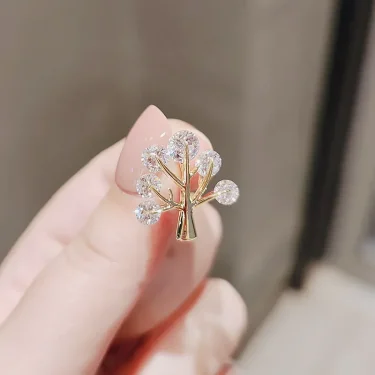 New Design Tree Of Life CZ Zircon Crystal Leaf Brooches For Women Girls Plant Brooch Pins Clothing Accessories Jewelry 4
