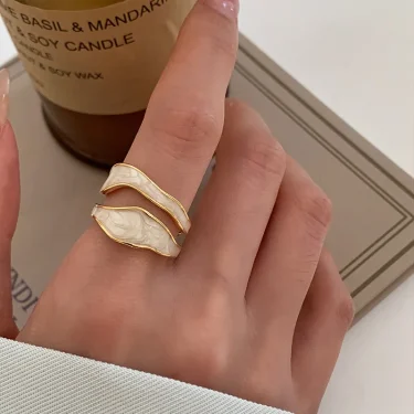 New Fashion Silver Gold Color Double Enamel White Irregular Punk Open Finger Ring For Women Girl Jewelry Gift Dropship 1