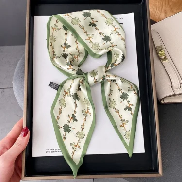Fashion Print Hair Ribbon Scarf Women Neck Tie Bag Scarfs Satin Silk Skinny Headscarves Ladies Foulard Floral Bands 2025 5