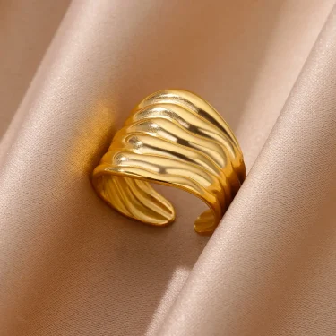 Irregular Geometric Chunky Opening Rings for Women Stainless Steel Gold Color Wedding Ring Aesthetic Fashion Jewelry Party Gift 6