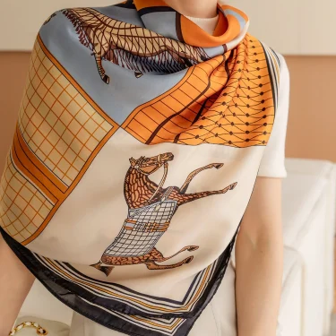 Luxury Horse Print Square Scarf Vintage Imitation Silk Shawl Scarf Women Windproof Outdoor Head Wrap 110*110cm 2