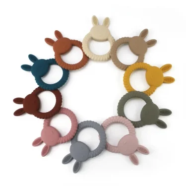 1Pcs Food Grade Baby Silicone Teether Toy Cartoon Rabbit Nursing Teething Ring BPA Free Newborn Health Molar Chewing Accessories 2
