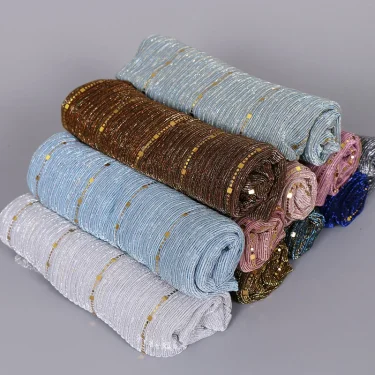 Lurex Glitter Gold Scarf Women Muslim Shimmer Hijab Solid Color Headscarf Shiny Shawls Islamic Pashmina Bandana Foulard femme 6