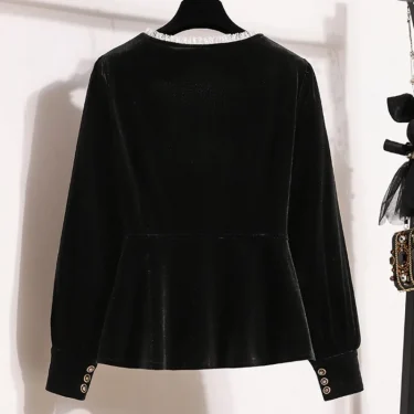 OCEANLOVE Velvet Shirts&blouses Women Tops Autumn Winter Korean Fashion Blusas Mujer Vintage Elegant Ruffles Sweet Camisas 4