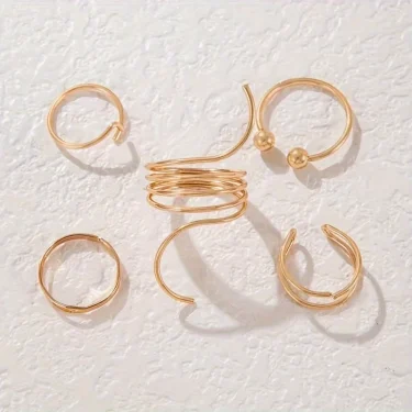 5 Pieces of Minimalist, Fashionable, Irregular Gold Women's Ring Set, Finger Ring, Fashionable Girl Jewelry Gift 3