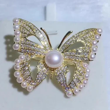 Luxury Rhinestone White Pearl Butterfly Brooches Insect Crystal Pins Fashion Suit Accessory Women's Corsage Outfit Gifts 1
