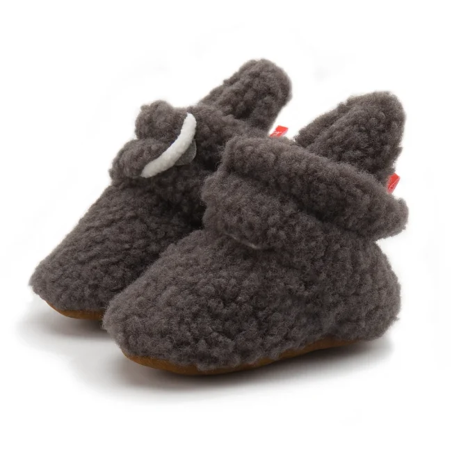 Meckior Baby Fleece Booties Infant Baby Slippers Girls Boys Non-Slip Soft Sole Baby Socks Newborn First Walkers Warm Crib Shoes 5
