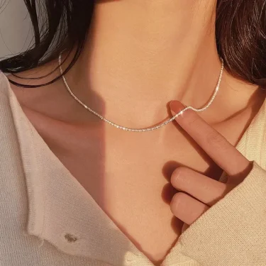 Popular Sparkling Necklace for Women Silver Colour Clavicle Chain Choker Fashion Jewelry Wedding Party Birthday Gift 2