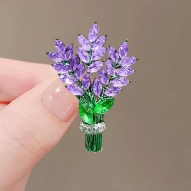 Exquisite Purple Lavender Brooch Women's Brooches Crystal Rhinestone Bouquet Pins Clothing Coat Luxury Jewelry Girl Gift 5