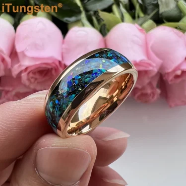 iTungsten 8mm Nice Shiny Galaxy Opal Ring Men Women Tungsten Engagement Wedding Band Domed Polished Comfort Fit 2