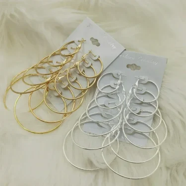 6Pairs Hoop Earrings Set Big Circle Earrings Jewelry for Women Girls Ear Clip Punk Style Earrings Fashion Jewelry Accessories 3