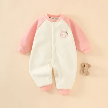 Infant Babys Girls Bodysuits Autumn Winter Spliced Long Sleeve Velvet Newborn Girl Rompers Cartoon Printed 6-24M Girls Jumpsuits 4