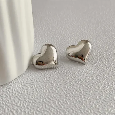 LATS Gold Color Smooth Surface Love Heart Shaped Stud Earrings Women Minimalist Fashion Girl Wedding Bridal Jewelry 5