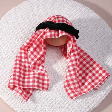 Ylsteed 3 Pieces Set Newborn Boy Photography Outfits Infant Red Robes with Plaid Turban Prince Costume Infant Photo Shoot Props 5