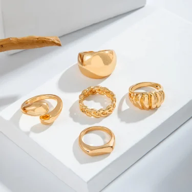 Tocona Fashion Gold Color Chain Pattern Ring Sets for Women Classic Lrregular Rings Jewelry Party 5pc/set кольца 26471 4