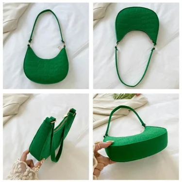Fashion Women Shoulder Bag Felt PU Leather Solid Color Underarm Bag Crocodile Pattern Crescent Saddle Bag Female Casual Handbags 5