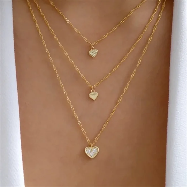 Bls-miracle Boho Fashion Gold Color Heart-Shaped Necklace For Women Trendy Multi-Layer Pendant Necklaces Set Jewelry Gifts 2