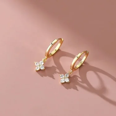 925 Silver Needle Zircon Four Leaf Hoop Earrings for Women Girls Fashion Huggies Party Wedding Jewelry Gift eh190 2