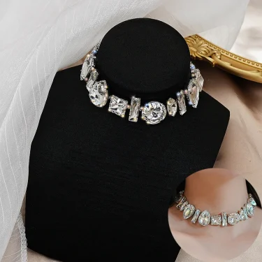 Geometric Crystal Choker Necklaces for Women Water Drop Clavicle Chain Necklaces Statements Jewelry Gifts 2