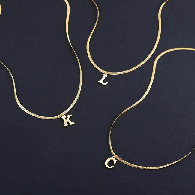 A-Z Alphabet Gold Plated Stainless Steel Pendant Necklace for Women Snake Chain Initial Letter Clavicle Necklaces Collar Jewelry 5