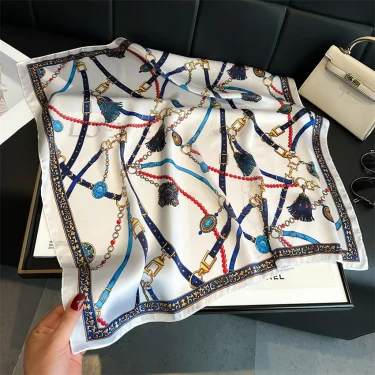 Luxury Chain Print Small Square Scarf Simulated Silk Thin Neck Scarf Fashion Sunscreen Headscarf For Women 70x70cm 5