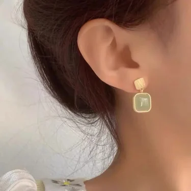 Exaggerated Imitation Jade Green Stone Square Drop Earrings For Women Jewelry Brincos Boho Gift 6
