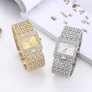 Luxury Simple Square Diamond Encrusted Women's Quartz Watch Gold Skeleton Fashion Women's Clock Gift Dress Wristwatch 3