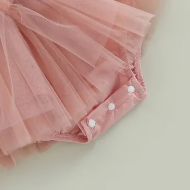 0-24M Infant Baby Girl Romper Dress Solid Color Short Sleeve Front Bowknot Tulle Jumpsuit Headband Baby Girl Summer Clothes 6