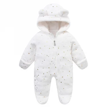 OLEKID Autumn Winter Newborn Baby overalls Plus Velvet Hooded Kids Baby Girl Rompers 0-1 Years Toddler Boy Jumpsuit Outfits 3
