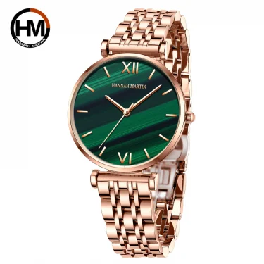 New Design Watches Green Malachite Dial Ladies Japan Quartz Wristwatch Stainless Steel Strap Waterproof Watches for Women 2